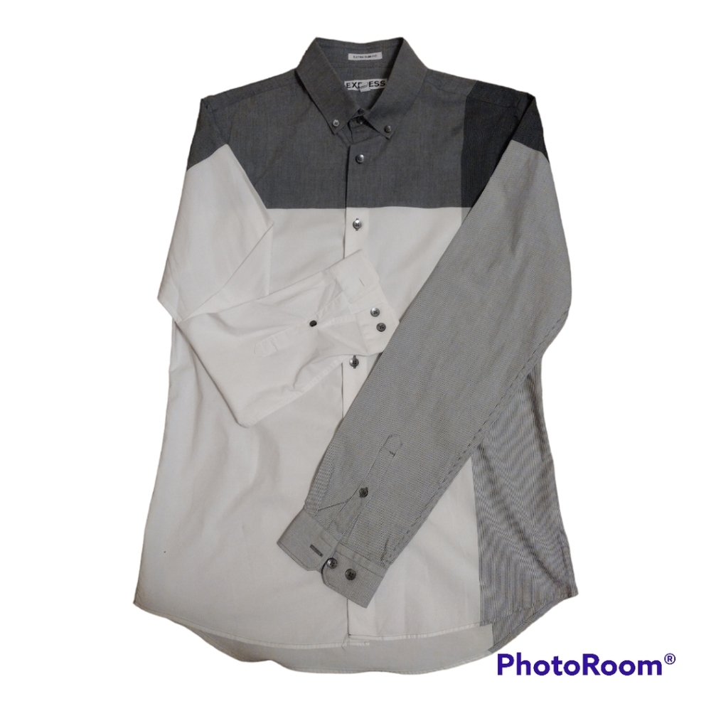 Modern Express Men's Colorblock Shirt - Extra Slim Fit - Gray Pinstripe